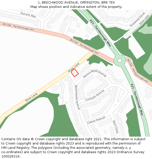 1, BEECHWOOD AVENUE, ORPINGTON, BR6 7EX: Location map and indicative extent of plot