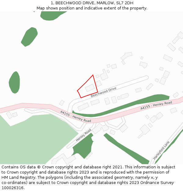 1, BEECHWOOD DRIVE, MARLOW, SL7 2DH: Location map and indicative extent of plot