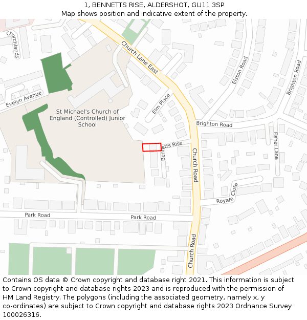 1, BENNETTS RISE, ALDERSHOT, GU11 3SP: Location map and indicative extent of plot