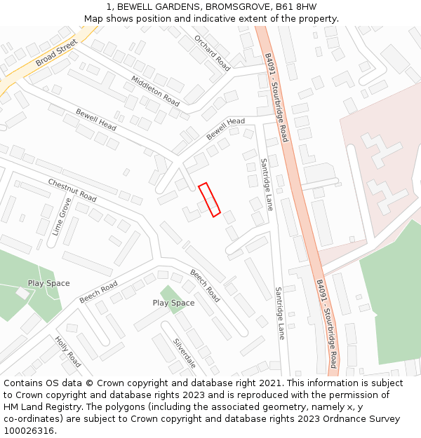 1, BEWELL GARDENS, BROMSGROVE, B61 8HW: Location map and indicative extent of plot