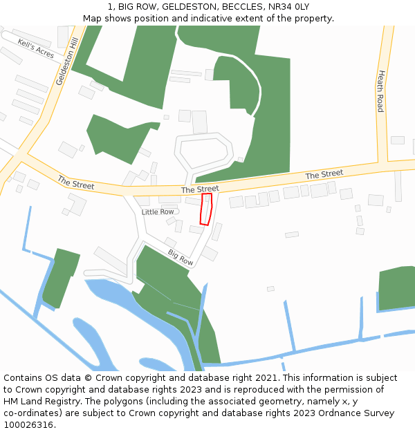 1, BIG ROW, GELDESTON, BECCLES, NR34 0LY: Location map and indicative extent of plot