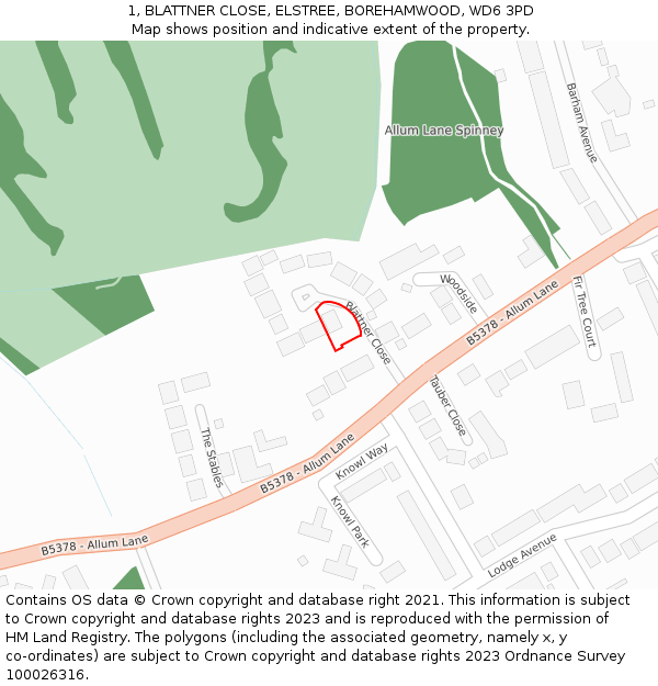 1, BLATTNER CLOSE, ELSTREE, BOREHAMWOOD, WD6 3PD: Location map and indicative extent of plot