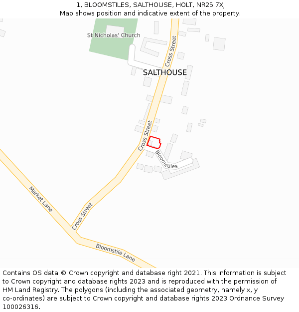 1, BLOOMSTILES, SALTHOUSE, HOLT, NR25 7XJ: Location map and indicative extent of plot