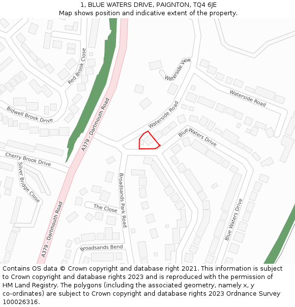 1, BLUE WATERS DRIVE, PAIGNTON, TQ4 6JE: Location map and indicative extent of plot