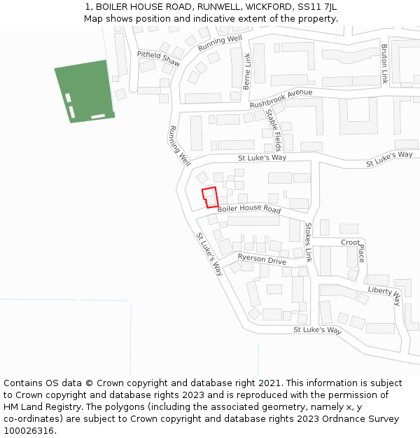 1, BOILER HOUSE ROAD, RUNWELL, WICKFORD, SS11 7JL: Location map and indicative extent of plot