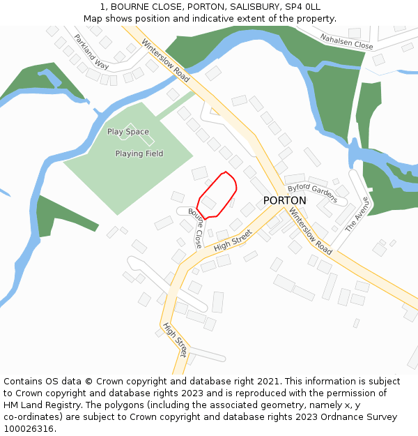 1, BOURNE CLOSE, PORTON, SALISBURY, SP4 0LL: Location map and indicative extent of plot