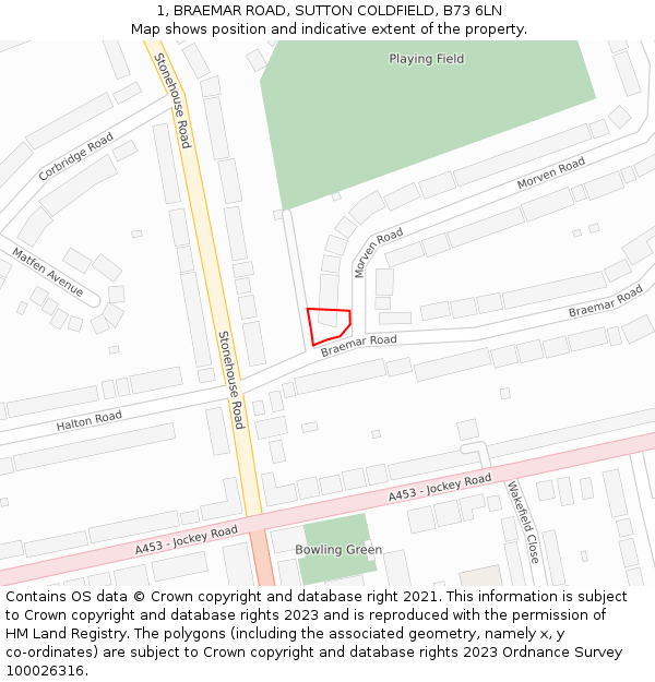 1, BRAEMAR ROAD, SUTTON COLDFIELD, B73 6LN: Location map and indicative extent of plot