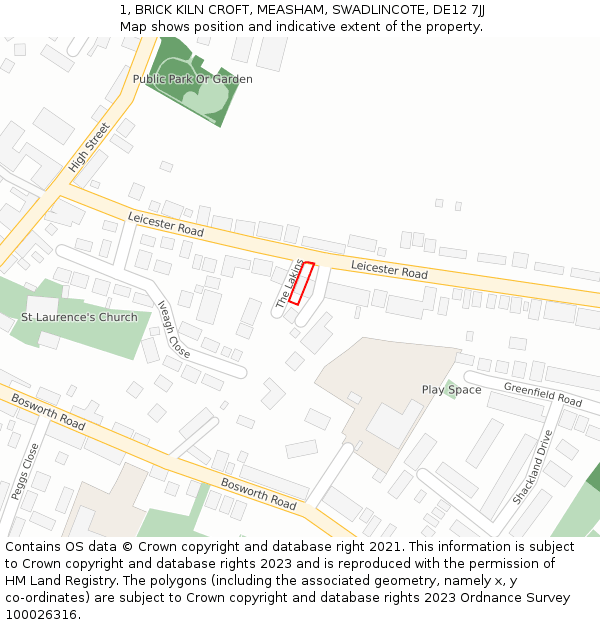 1, BRICK KILN CROFT, MEASHAM, SWADLINCOTE, DE12 7JJ: Location map and indicative extent of plot