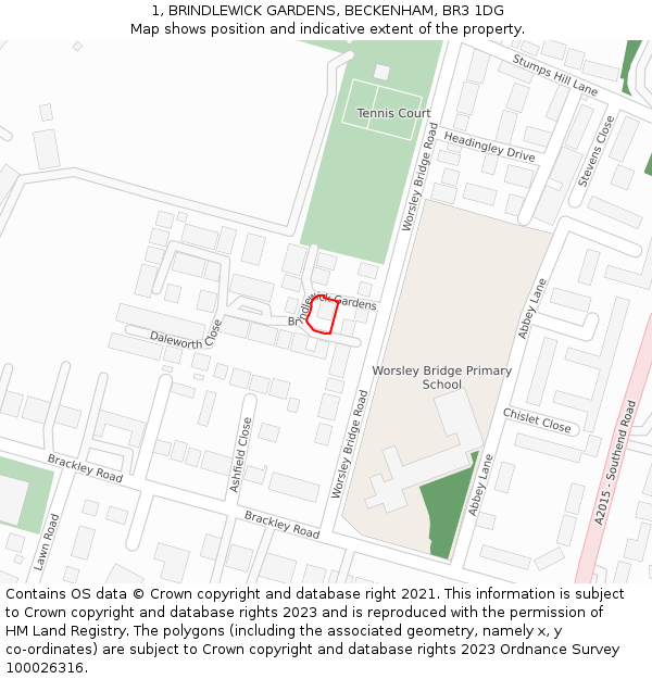 1, BRINDLEWICK GARDENS, BECKENHAM, BR3 1DG: Location map and indicative extent of plot