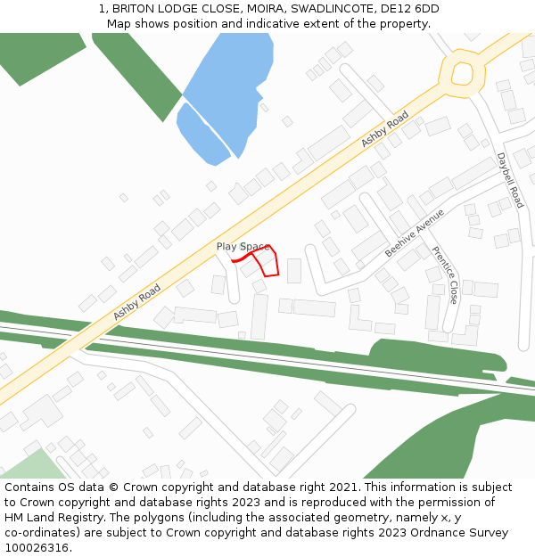 1, BRITON LODGE CLOSE, MOIRA, SWADLINCOTE, DE12 6DD: Location map and indicative extent of plot