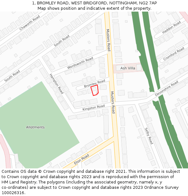 1, BROMLEY ROAD, WEST BRIDGFORD, NOTTINGHAM, NG2 7AP: Location map and indicative extent of plot