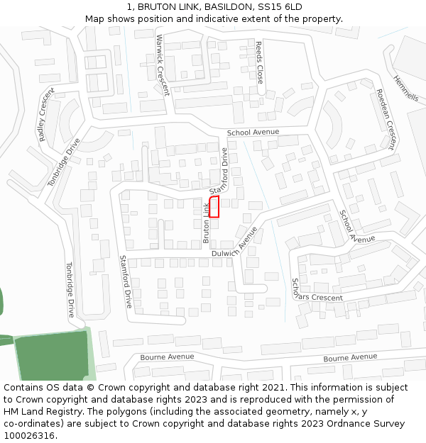 1, BRUTON LINK, BASILDON, SS15 6LD: Location map and indicative extent of plot