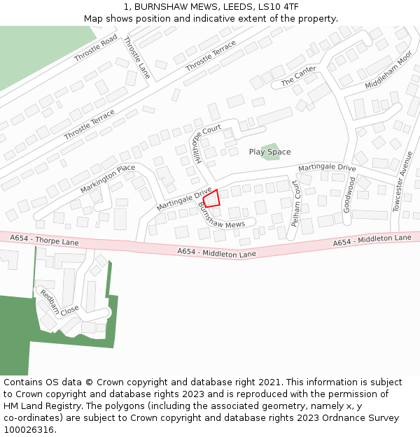 1, BURNSHAW MEWS, LEEDS, LS10 4TF: Location map and indicative extent of plot