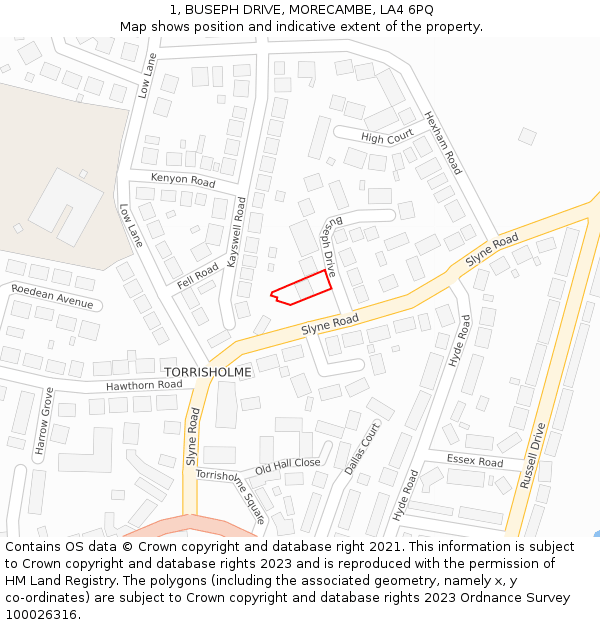 1, BUSEPH DRIVE, MORECAMBE, LA4 6PQ: Location map and indicative extent of plot