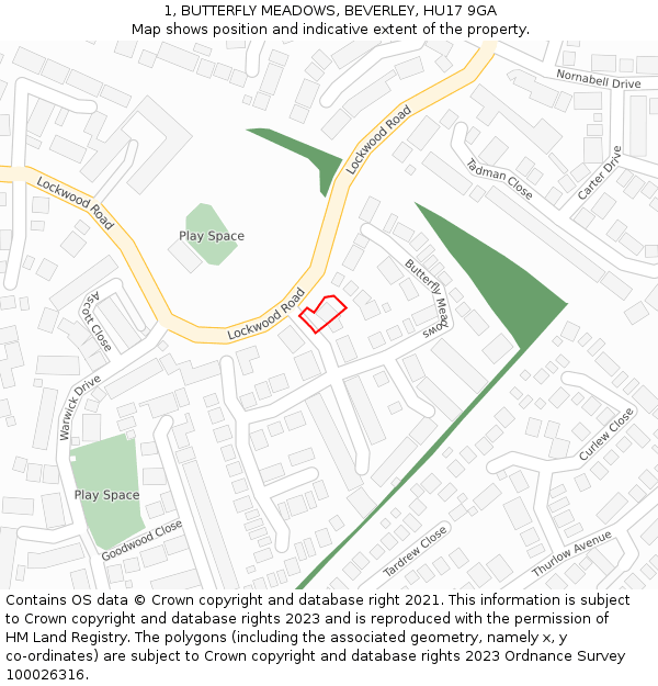 1, BUTTERFLY MEADOWS, BEVERLEY, HU17 9GA: Location map and indicative extent of plot