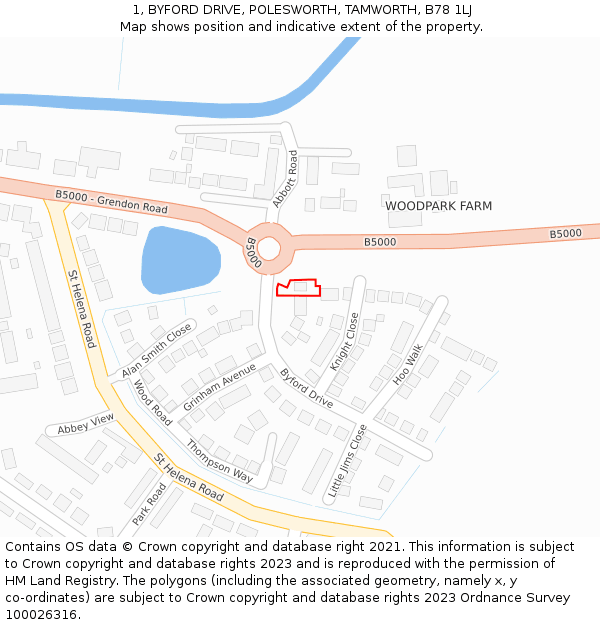 1, BYFORD DRIVE, POLESWORTH, TAMWORTH, B78 1LJ: Location map and indicative extent of plot