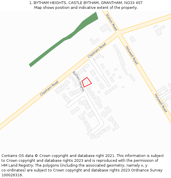 1, BYTHAM HEIGHTS, CASTLE BYTHAM, GRANTHAM, NG33 4ST: Location map and indicative extent of plot