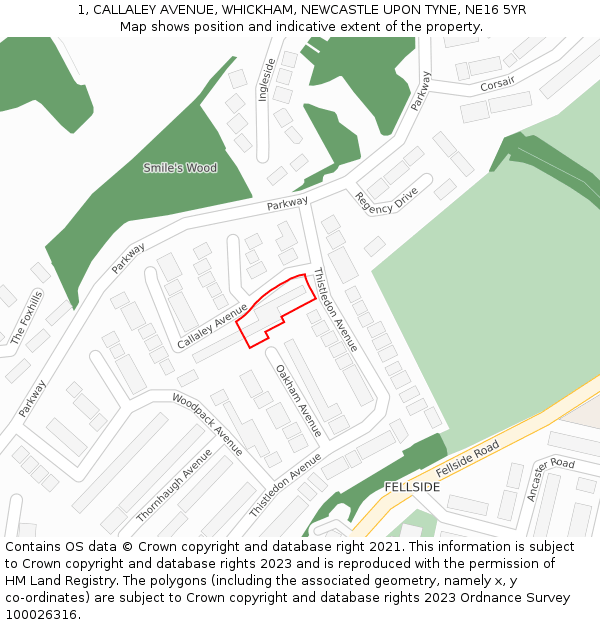 1, CALLALEY AVENUE, WHICKHAM, NEWCASTLE UPON TYNE, NE16 5YR: Location map and indicative extent of plot