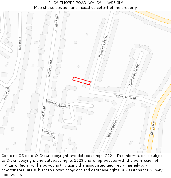 1, CALTHORPE ROAD, WALSALL, WS5 3LY: Location map and indicative extent of plot