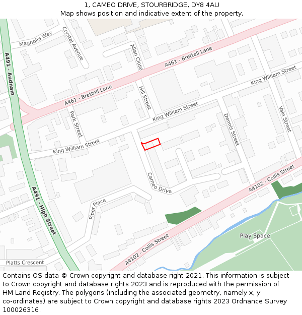 1, CAMEO DRIVE, STOURBRIDGE, DY8 4AU: Location map and indicative extent of plot