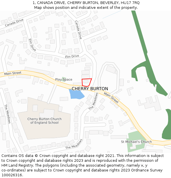 1, CANADA DRIVE, CHERRY BURTON, BEVERLEY, HU17 7RQ: Location map and indicative extent of plot