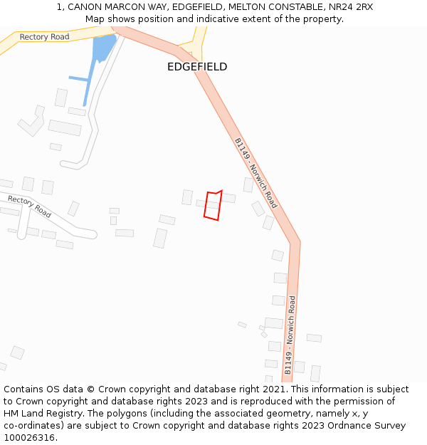 1, CANON MARCON WAY, EDGEFIELD, MELTON CONSTABLE, NR24 2RX: Location map and indicative extent of plot