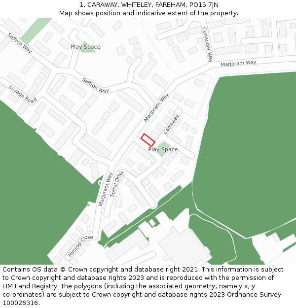 1, CARAWAY, WHITELEY, FAREHAM, PO15 7JN: Location map and indicative extent of plot