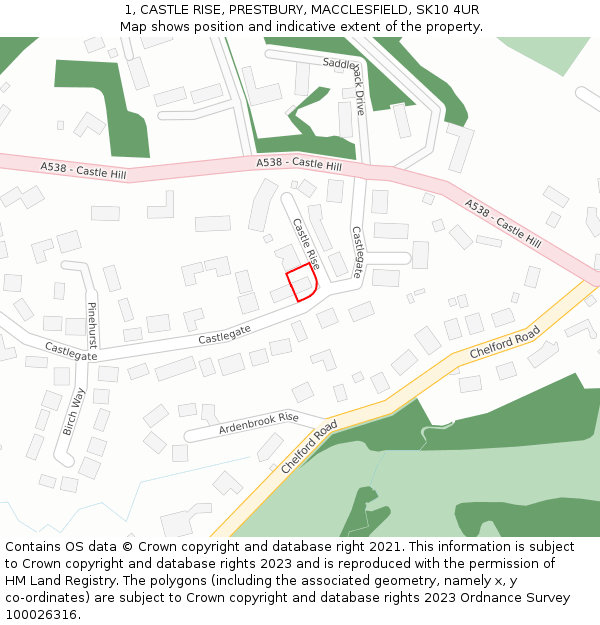 1, CASTLE RISE, PRESTBURY, MACCLESFIELD, SK10 4UR: Location map and indicative extent of plot