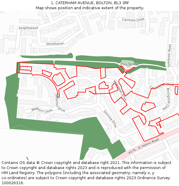 1, CATERHAM AVENUE, BOLTON, BL3 3RF: Location map and indicative extent of plot