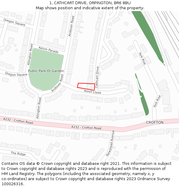 1, CATHCART DRIVE, ORPINGTON, BR6 8BU: Location map and indicative extent of plot