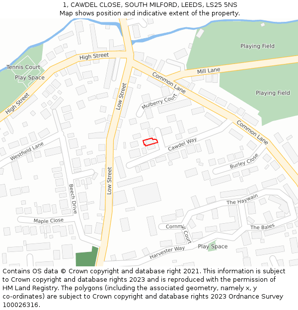 1, CAWDEL CLOSE, SOUTH MILFORD, LEEDS, LS25 5NS: Location map and indicative extent of plot