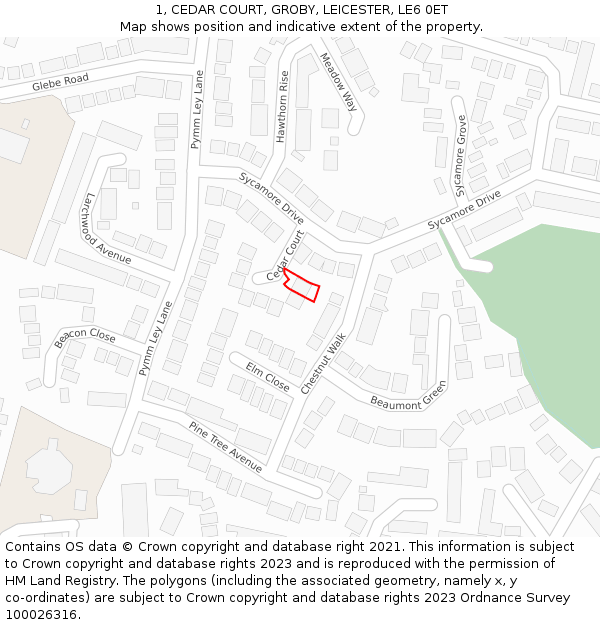 1, CEDAR COURT, GROBY, LEICESTER, LE6 0ET: Location map and indicative extent of plot