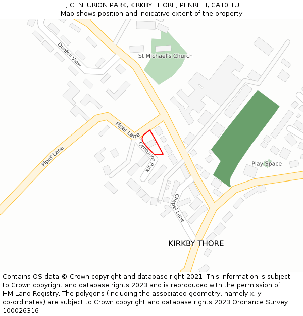 1, CENTURION PARK, KIRKBY THORE, PENRITH, CA10 1UL: Location map and indicative extent of plot