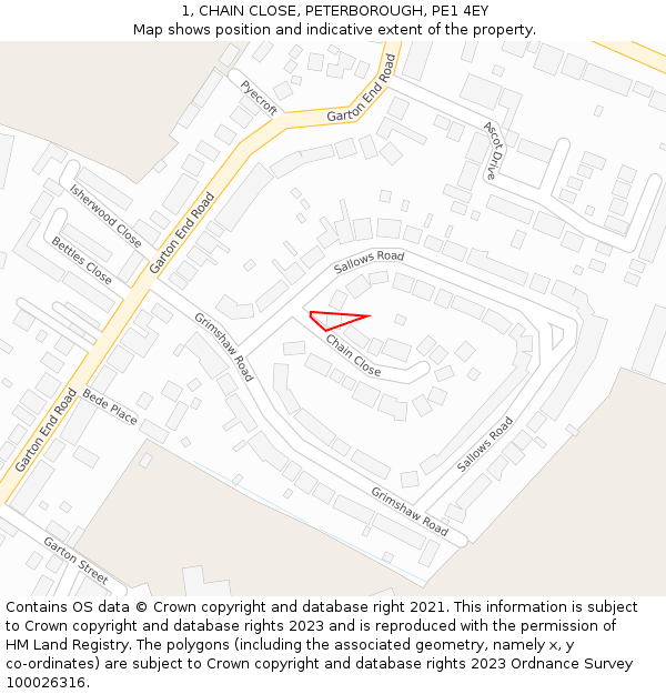 1, CHAIN CLOSE, PETERBOROUGH, PE1 4EY: Location map and indicative extent of plot