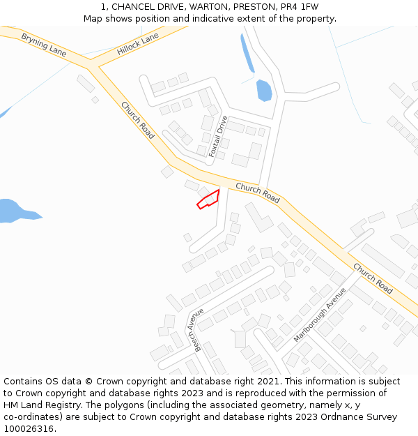 1, CHANCEL DRIVE, WARTON, PRESTON, PR4 1FW: Location map and indicative extent of plot