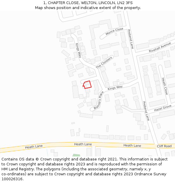 1, CHAPTER CLOSE, WELTON, LINCOLN, LN2 3FS: Location map and indicative extent of plot