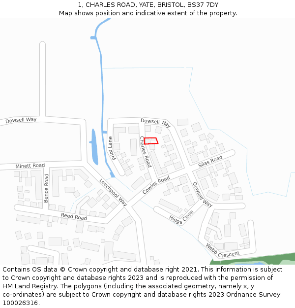 1, CHARLES ROAD, YATE, BRISTOL, BS37 7DY: Location map and indicative extent of plot