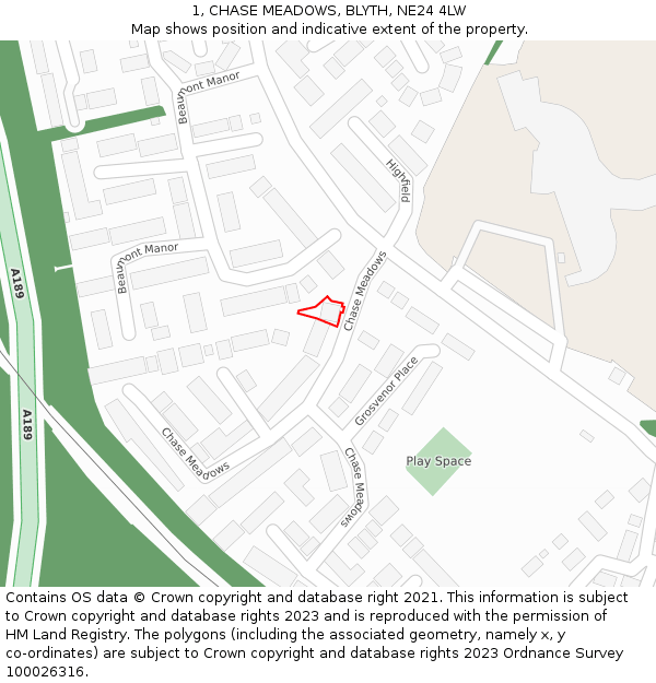 1, CHASE MEADOWS, BLYTH, NE24 4LW: Location map and indicative extent of plot