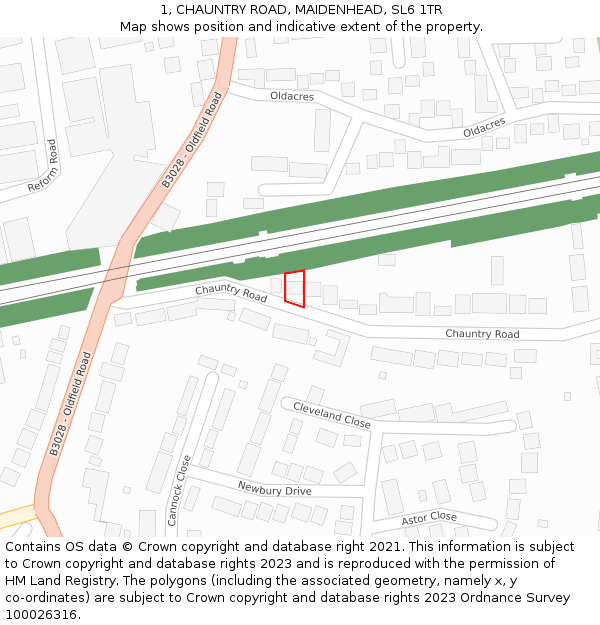 1, CHAUNTRY ROAD, MAIDENHEAD, SL6 1TR: Location map and indicative extent of plot