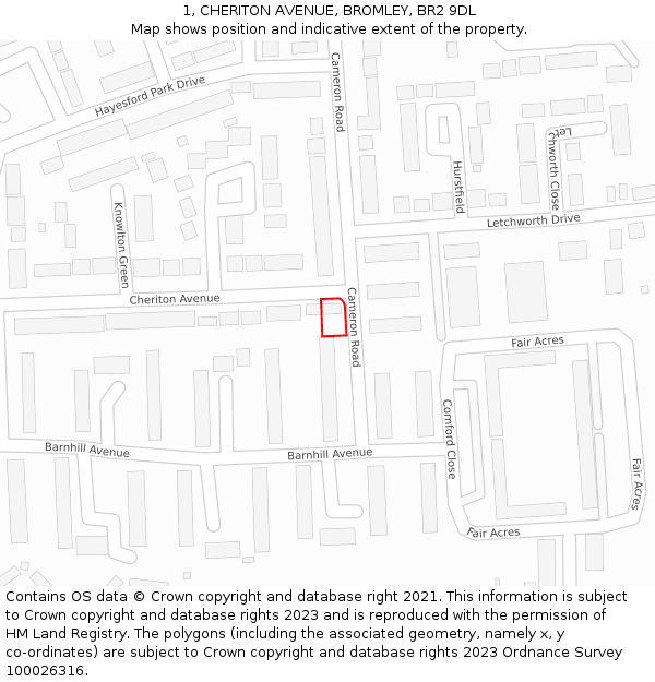 1, CHERITON AVENUE, BROMLEY, BR2 9DL: Location map and indicative extent of plot