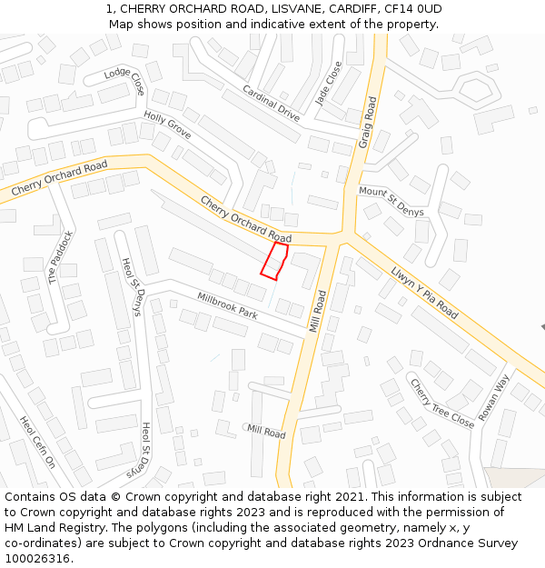 1, CHERRY ORCHARD ROAD, LISVANE, CARDIFF, CF14 0UD: Location map and indicative extent of plot