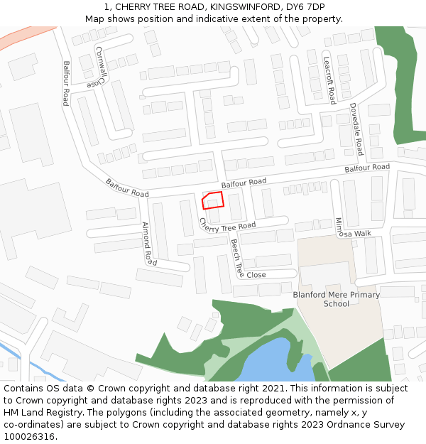 1, CHERRY TREE ROAD, KINGSWINFORD, DY6 7DP: Location map and indicative extent of plot