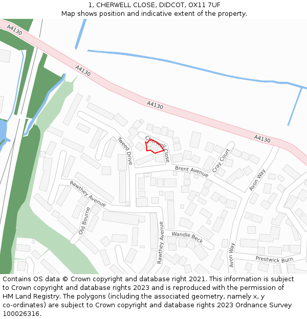 1, CHERWELL CLOSE, DIDCOT, OX11 7UF: Location map and indicative extent of plot