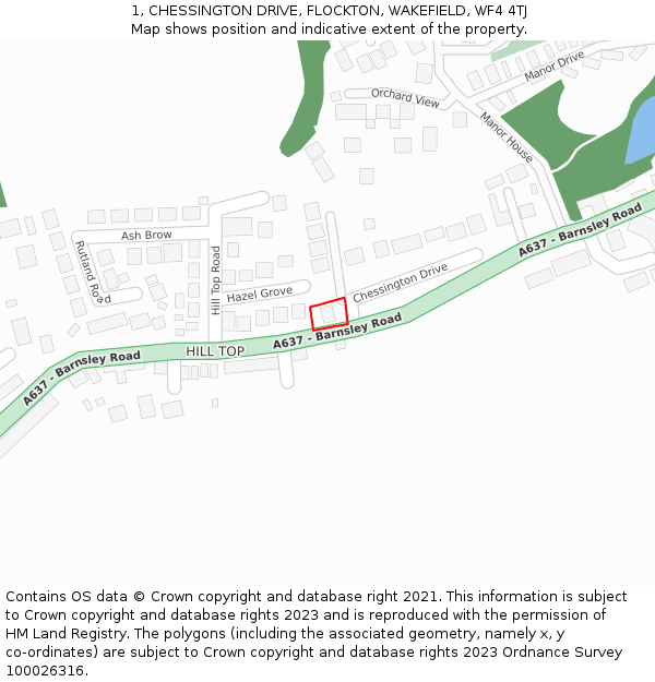 1, CHESSINGTON DRIVE, FLOCKTON, WAKEFIELD, WF4 4TJ: Location map and indicative extent of plot