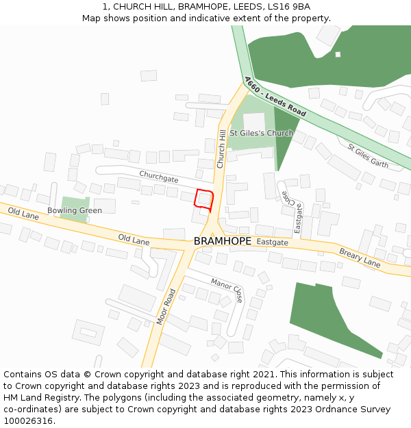 1, CHURCH HILL, BRAMHOPE, LEEDS, LS16 9BA: Location map and indicative extent of plot