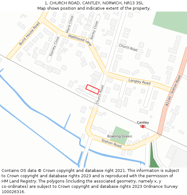 1, CHURCH ROAD, CANTLEY, NORWICH, NR13 3SL: Location map and indicative extent of plot