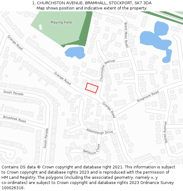 1, CHURCHSTON AVENUE, BRAMHALL, STOCKPORT, SK7 3DA: Location map and indicative extent of plot