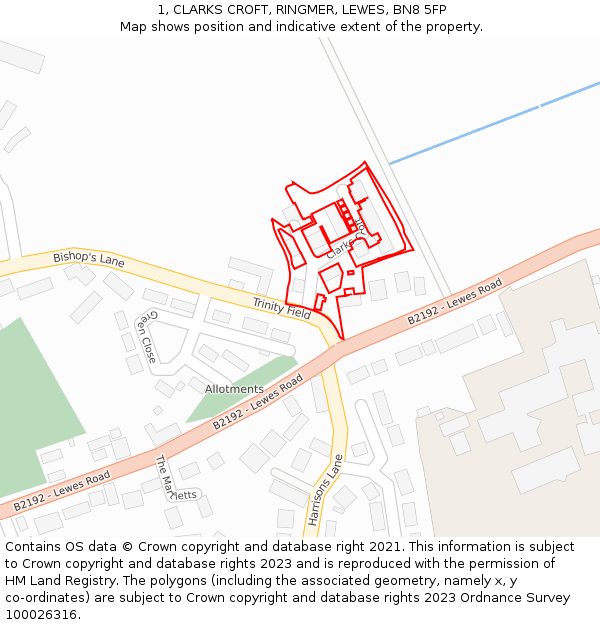 1, CLARKS CROFT, RINGMER, LEWES, BN8 5FP: Location map and indicative extent of plot