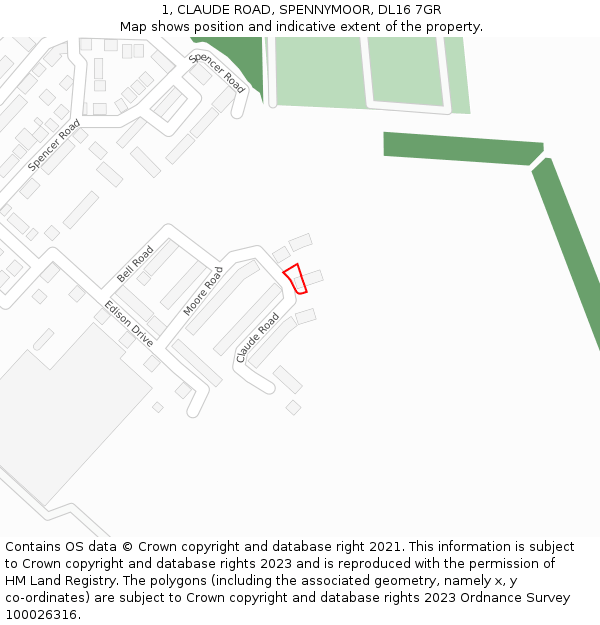 1, CLAUDE ROAD, SPENNYMOOR, DL16 7GR: Location map and indicative extent of plot