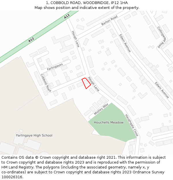 1, COBBOLD ROAD, WOODBRIDGE, IP12 1HA: Location map and indicative extent of plot